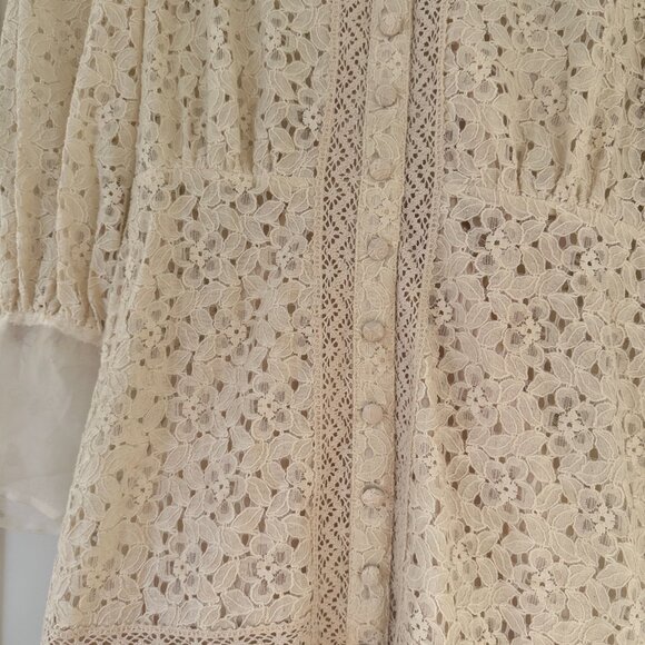Veronica Beard Lace Mini Dress Sz 4 In Stone Khaki Button Down Ruffle Skirt - Picture 7 of 11